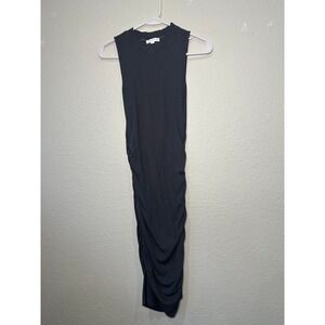 all:row Charcoal Grey Ribbed Ruched Bodycon Midi Dress Sleeveless Crew Neck L